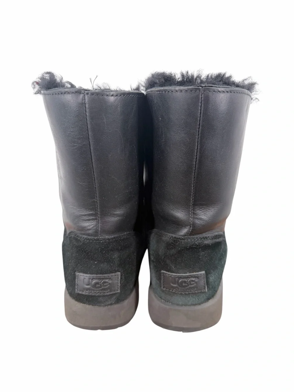UGG Black Leather Shearling Buckle Boots Vibram Arctic Grip Waterproof 9